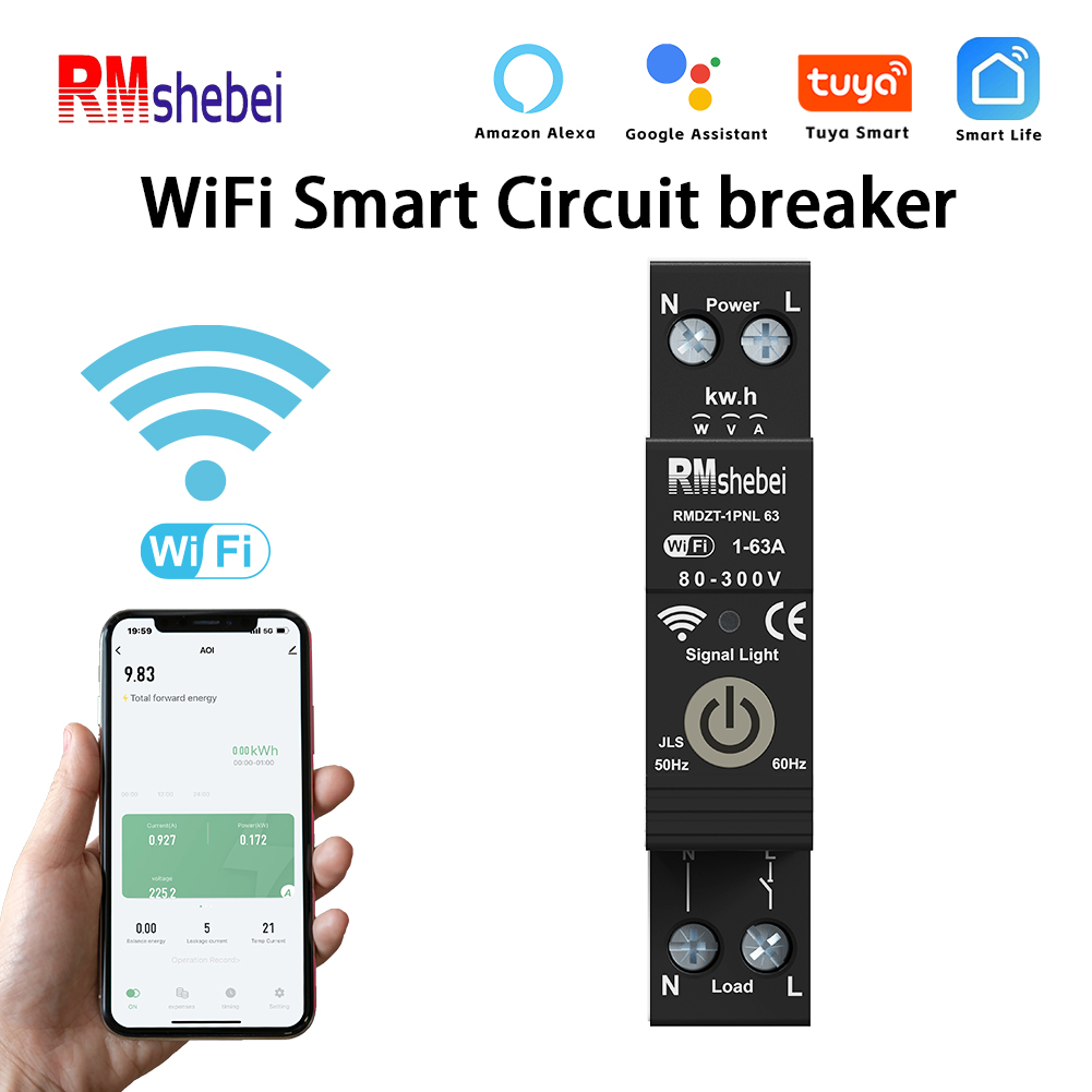 Energy Meter Bidirectional - RMshebei Tuya WiFiスマートサーキットブレーカー 1P+N リモートコントロール タイミング機能