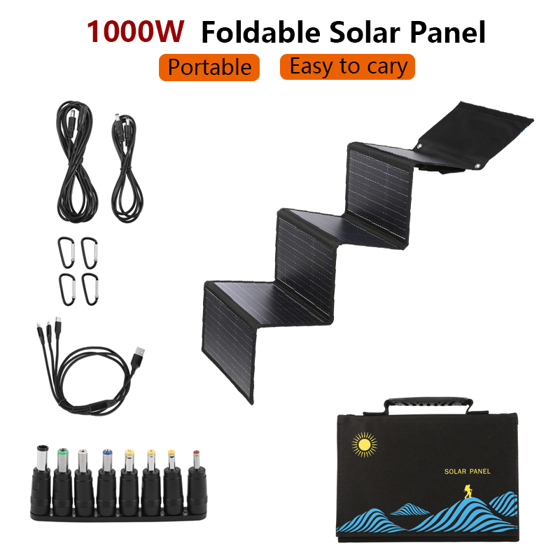 Folding Solar Panel - 1000 ワット折りたたみ式ソーラーパネルポータブル太陽電池折りたたみバッグ USB + DC 18V