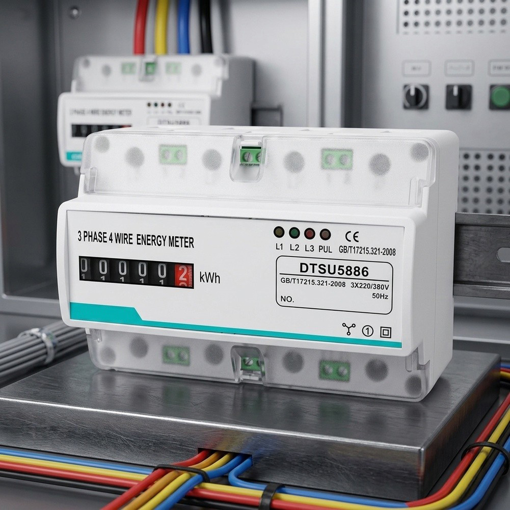 Energy Meter Bidirectional - 三相4線式100Aレールマウント型電力量計220/380V、クラス1.0双方向、配電盤用