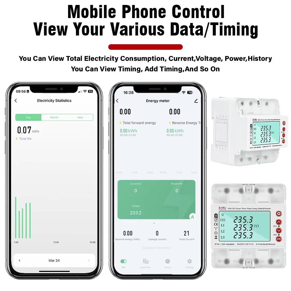 EARU 三相Tuya WiFiスマート双方向エネルギーメー - Energy Meter Bidirectional のレビューと価格